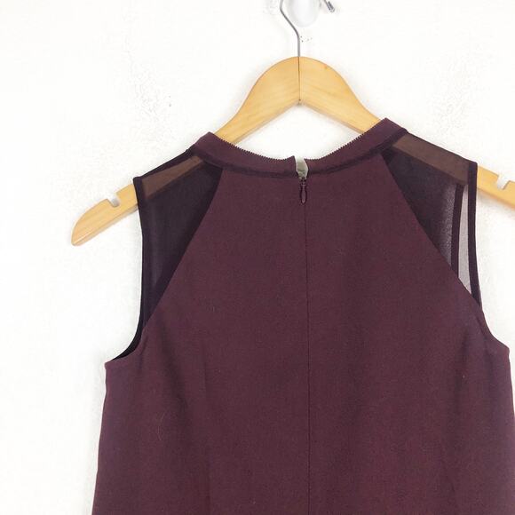 AllSaints Jay Pleated Mini Dress XS Bordeaux Red  Semi Sheer Casual Sleeveless - Picture 12 of 14